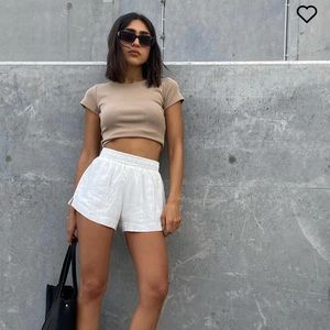 Princess Polly off white beach shorts